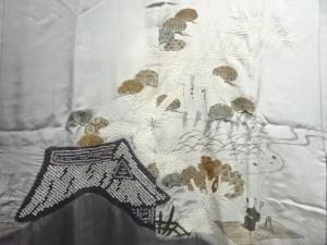アンティーク　絞り松に家屋模様男物長襦袢